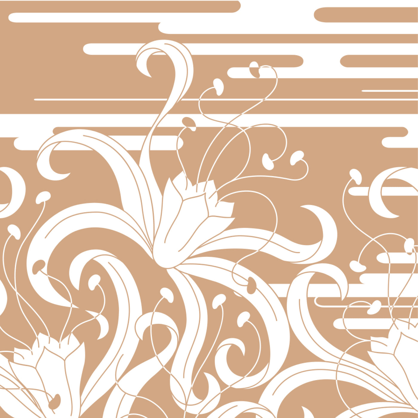 Illustration graphique d’un lys-araignée en beige et blanc avec des lignes ondulées
