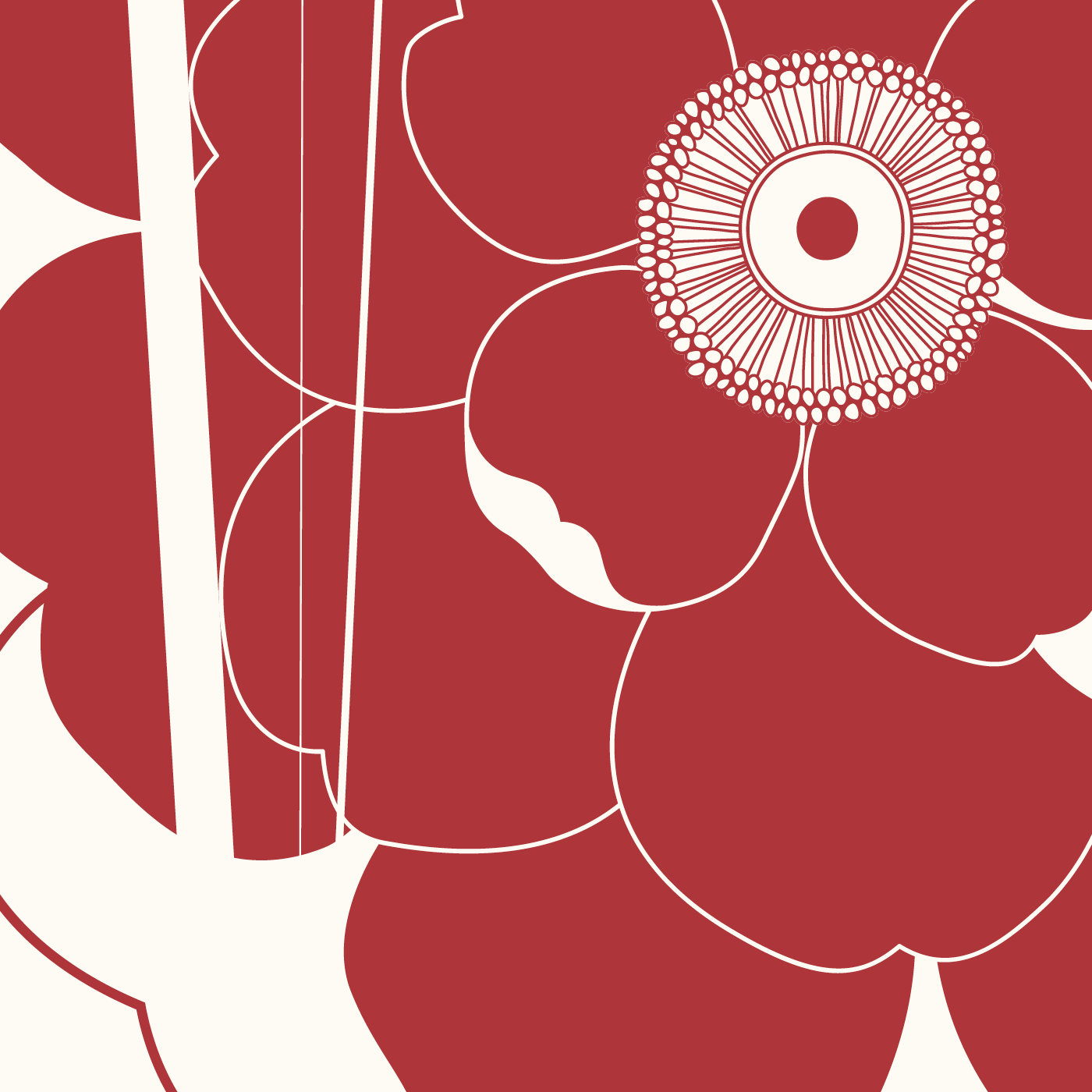 Illustration de Camélia K par Ella K – fleur de camélia rouge stylisée avec des accents blancs sur fond crème – inspirée de l’esthétique orientale.