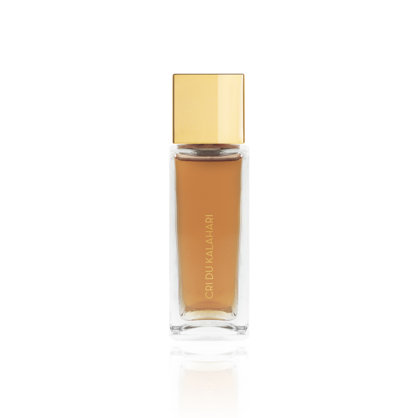 Flacon de parfum Cri de Kalahari d’Ella K avec capuchon doré, présenté de côté sur fond blanc.