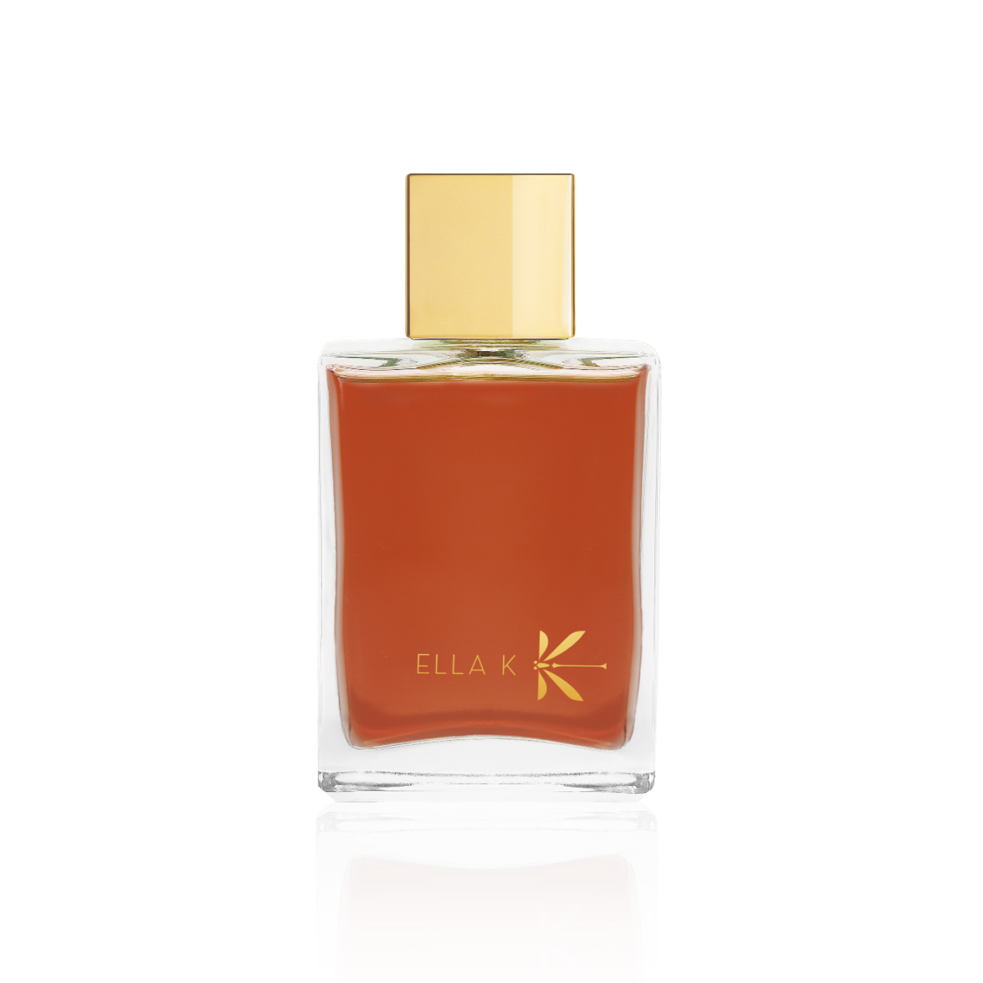 Flacon de parfum Lettre de Pushkar d’Ella K avec capuchon doré, présenté en vue frontale sur fond blanc.