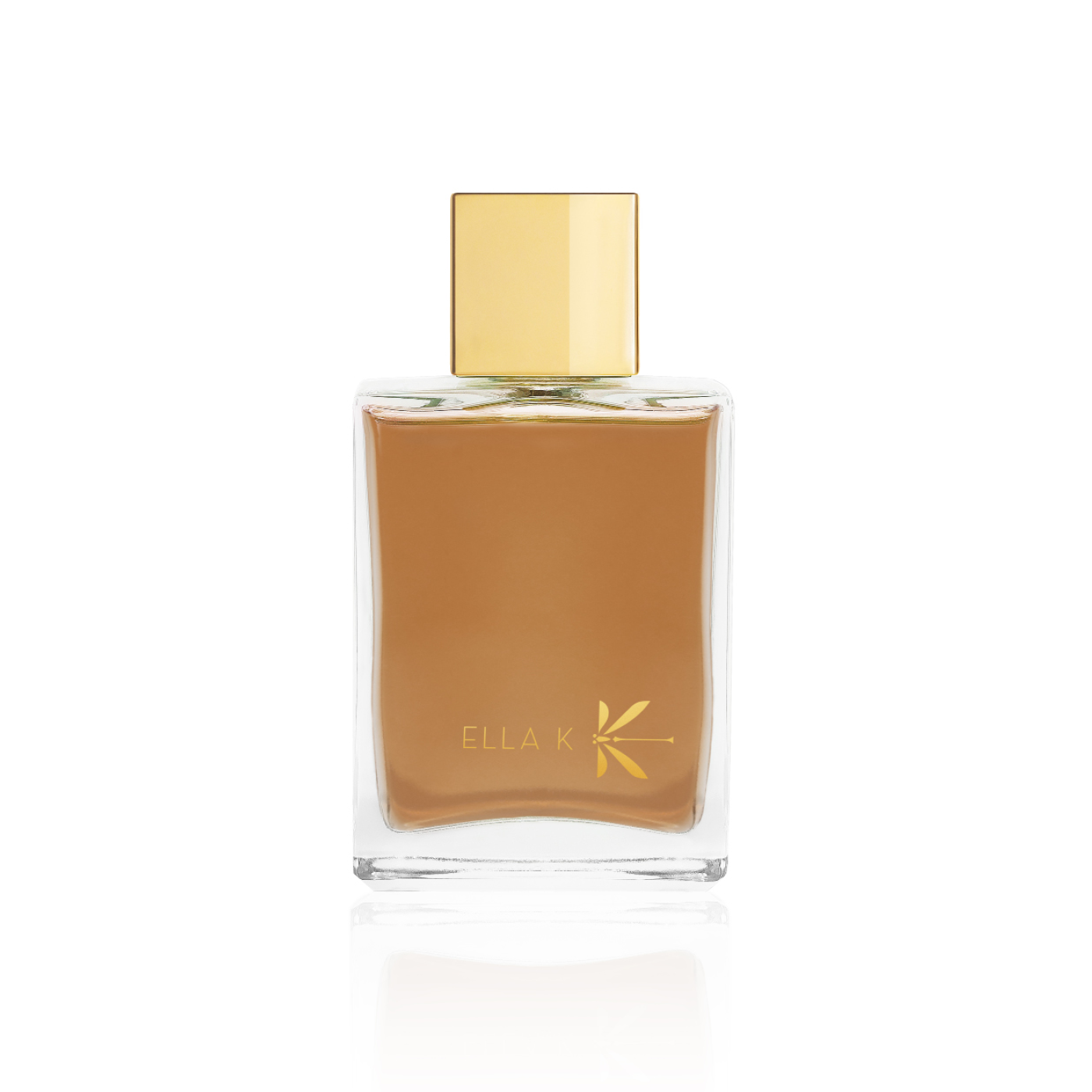 Flacon de parfum Cri de Kalahari d’Ella K avec capuchon doré, présenté en vue frontale sur fond blanc.