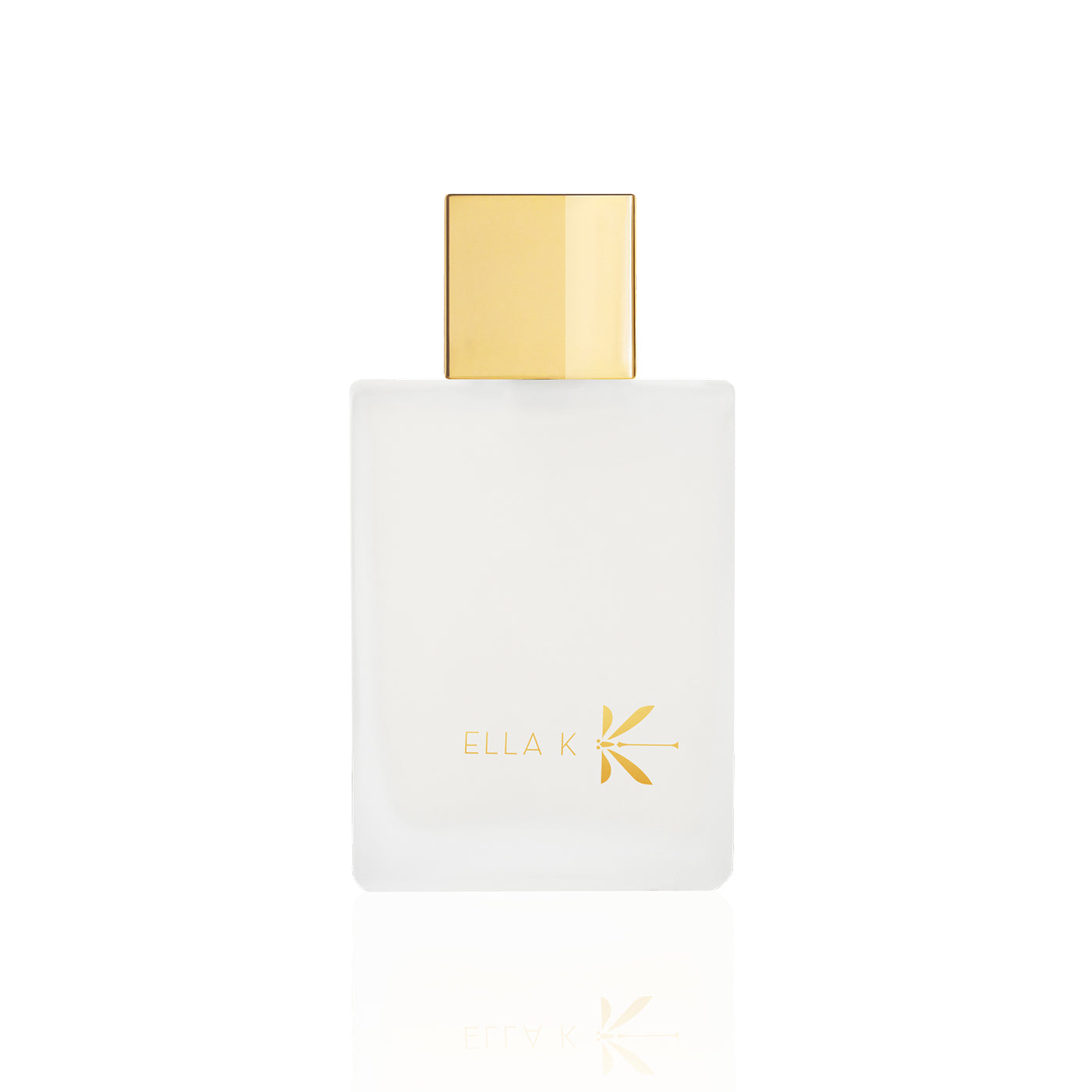 Flacon de parfum Musc K d’Ella K avec capuchon doré, présenté en vue frontale sur fond blanc.