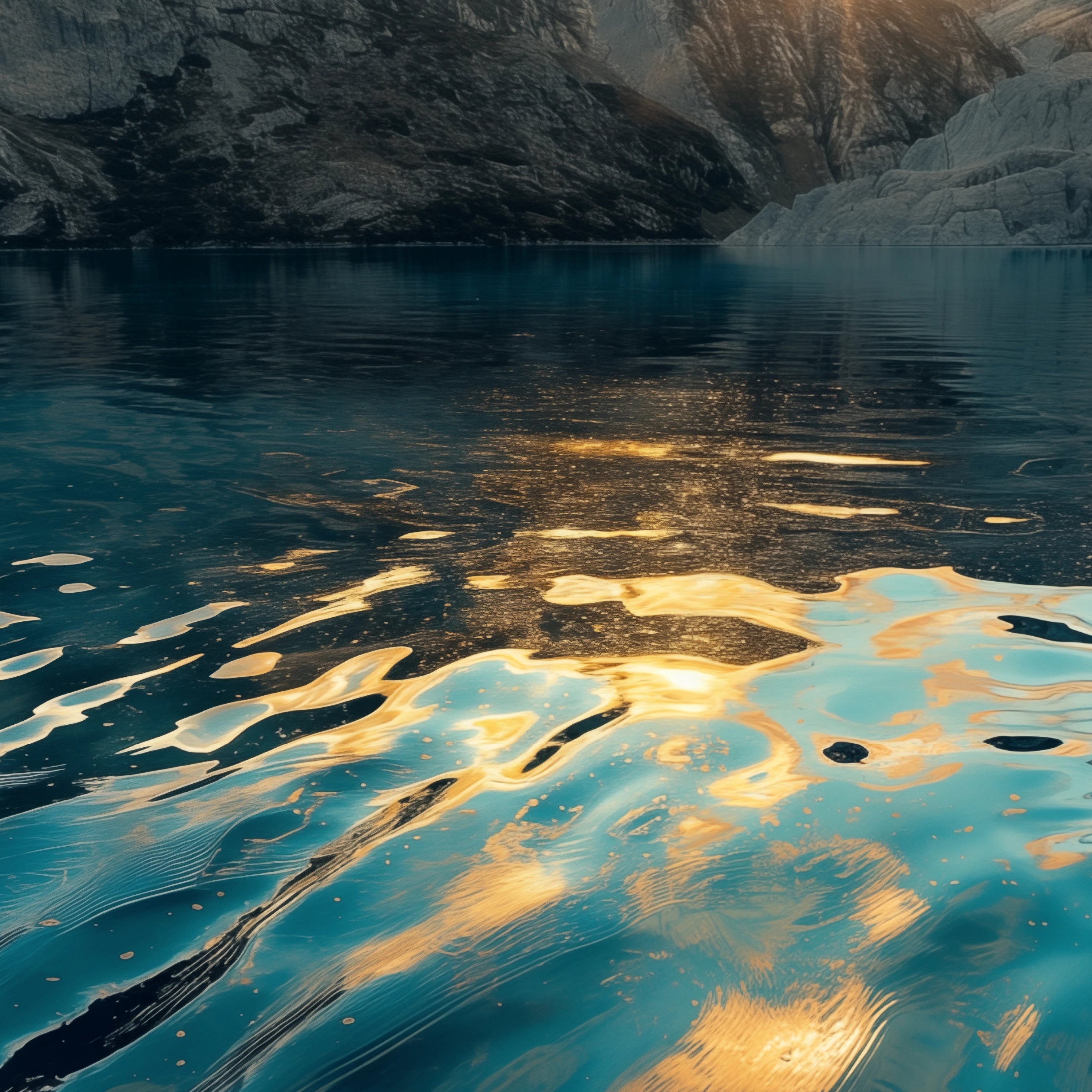 Reflets dorés du soleil sur une eau cristalline bordée de falaises – une image évocatrice de la pureté et de la profondeur du parfum Orchid K d’Ella K. Eau de parfum luxueuse à la fraîcheur florale et au mystère envoûtant.