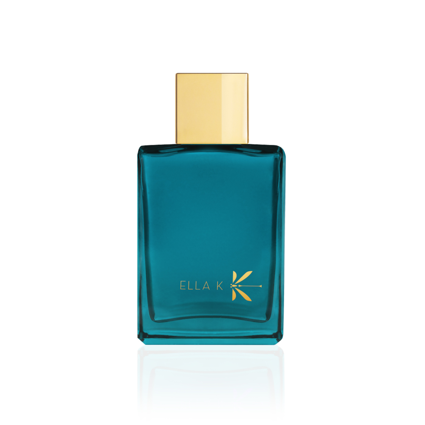 Flacon de parfum Orchid K d’Ella K en verre givré blanc avec capuchon doré, présenté en vue frontale sur fond blanc.