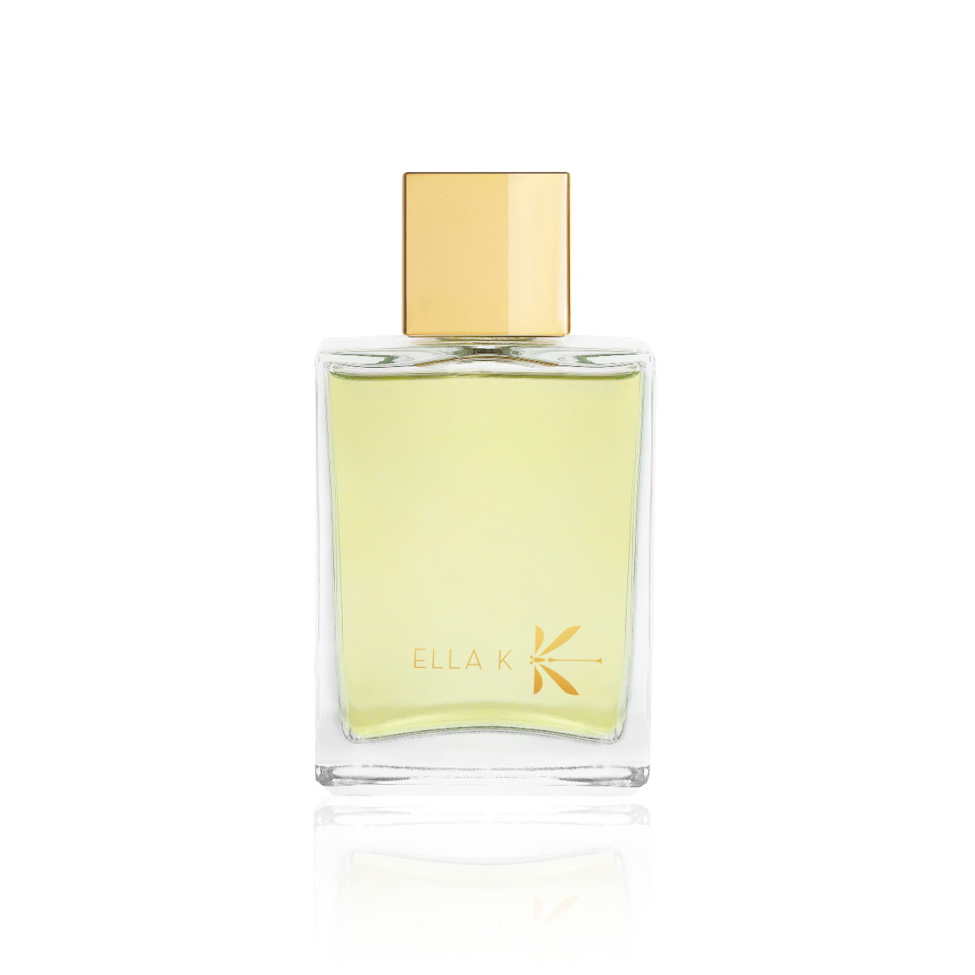 Flacon de parfum Poème de Sagano d’Ella K avec capuchon doré, présenté en vue frontale sur fond blanc.